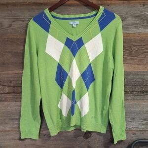 IZOD Green and Blue Women's Argyle Sweater #3